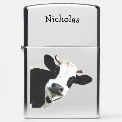 Black White Cow Farm Animal Humor Custom Name Zippo Lighter