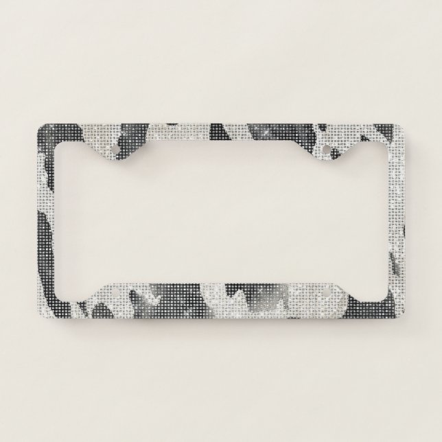 Black White Cow Farm Animal Print Sparkle License Plate Frame (Front)