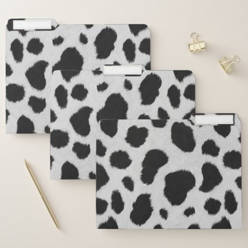 Black  White Cow faux fur pattern File Folder