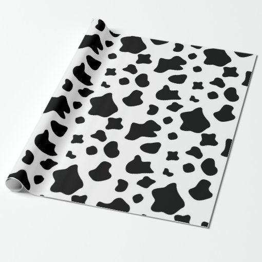 Black &amp; white cow fur, animal print, spots pattern wrapping paper | Zazzle