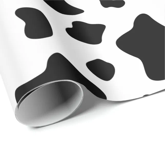 Black &amp; white cow fur, animal print, spots pattern wrapping paper | Zazzle