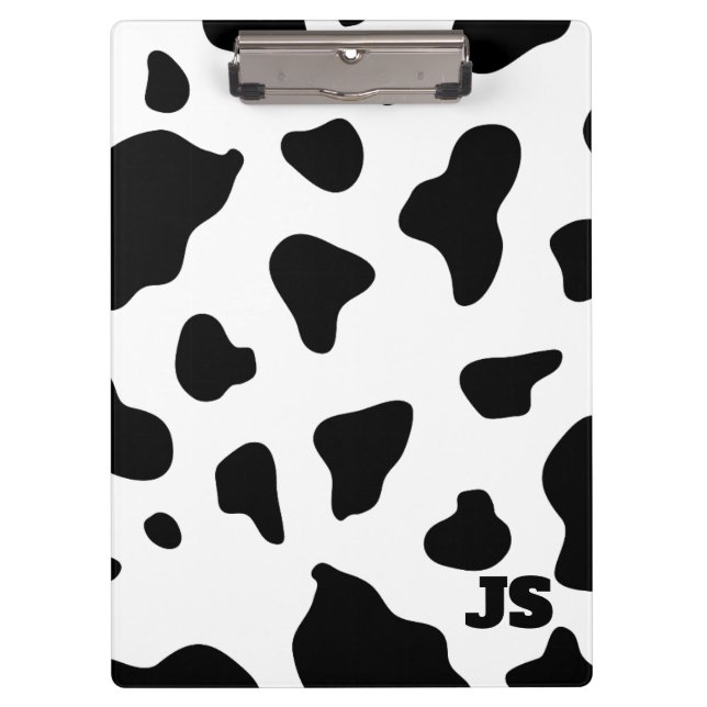 Black White Cow Hide Personalized Clipboard (Front)