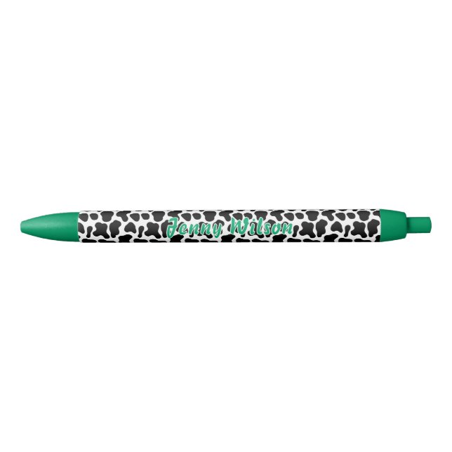 Black & White Cow Pattern Script Name Monogram   Pen (Front)