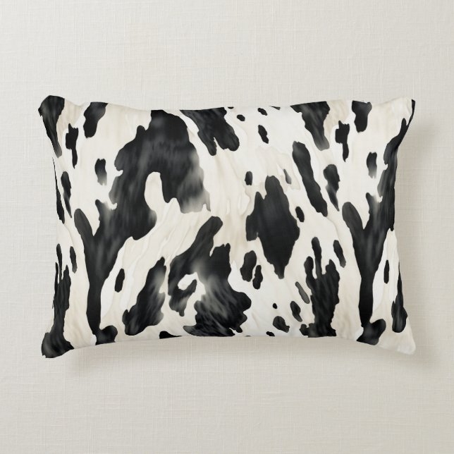 Black White Cow Print Animal Farm Accent Pillow (Front)