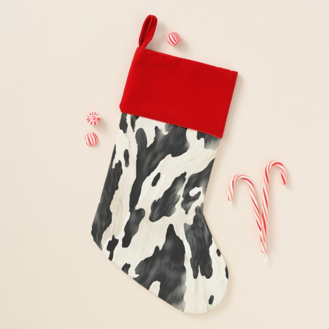 Black White Cow Print Animal Farm Christmas Stocking (Front)