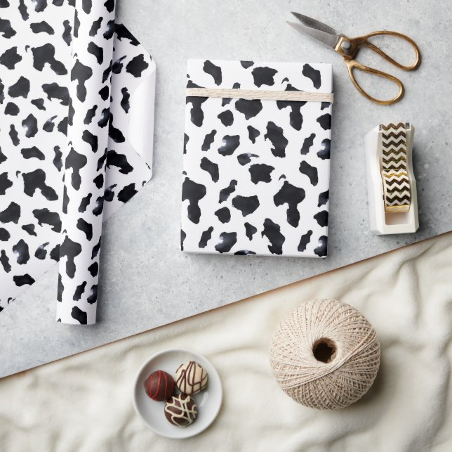 Black White Cow Print Birthday Wrapping Paper (Crafts)