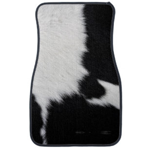 Black, white Cow print car floor mat