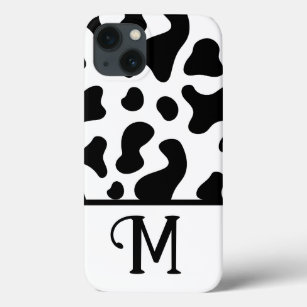 Black & White Cow Print, Color Block Initial iPhone 13 Case