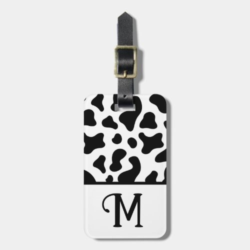 Black  White Cow Print Color Block Kids Initial Luggage Tag