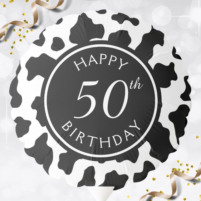 Black & White Cow Print Cowboy 50th Birthday Balloon (black and white cow print 50th birthday balloon)