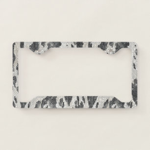 Black White Cow Print Farm Animal Sparkle License Plate Frame
