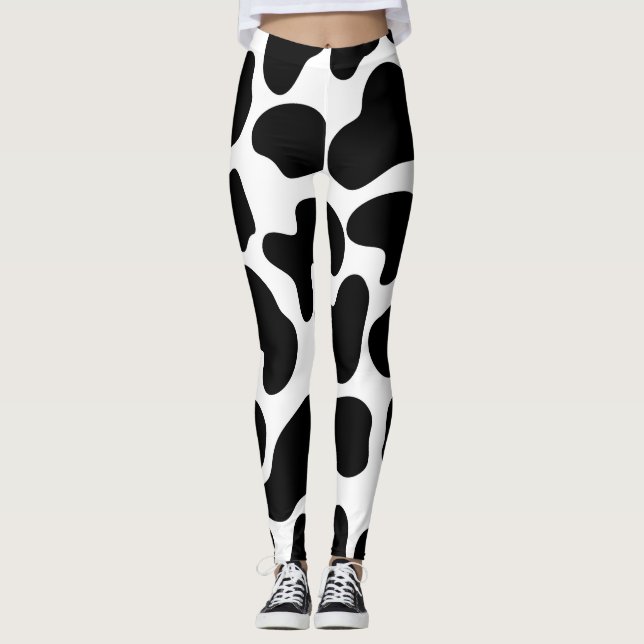 Black & White Cow Print Rustic Farm Leggings (Front)