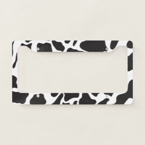 Black  White Cow Spot Animal Pattern  License Plate Frame