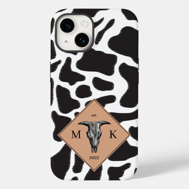 Black & White Cow Spot Animal Pattern Monogram Case-Mate iPhone Case (Back)
