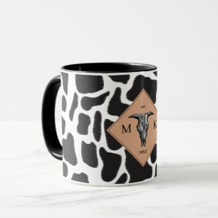 Black & White Cow Spot Animal Pattern Monogram Mug