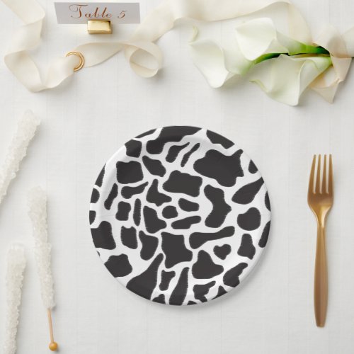 Black  White Cow Spot Animal Pattern  Paper Plates