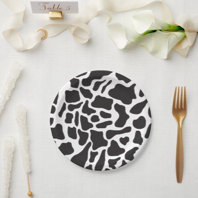 Black & White Cow Spot Animal Pattern  Paper Plates (Wedding)