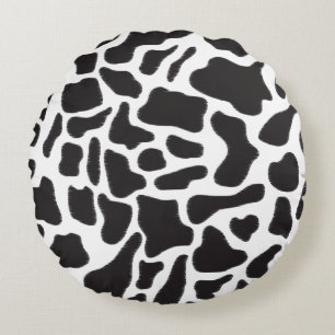 Black & White Cow Spot Animal Pattern Round Pillow