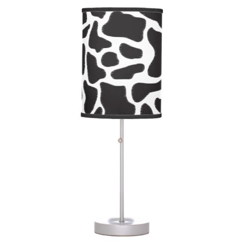Black  White Cow Spot Animal Pattern  Table Lamp