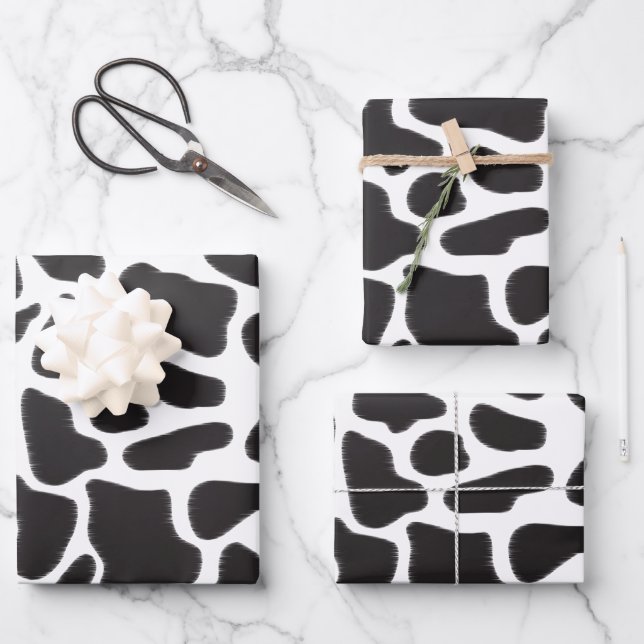Black & White Cow Spot Animal Pattern  Wrapping Paper Sheets (Front)