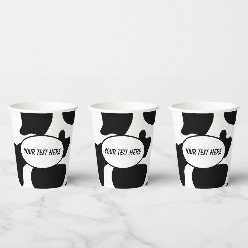 Black white cow spots animal print Birthday party Paper Cups
