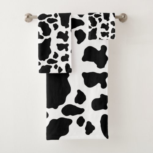 Black  White Cow Spots Animal Print Pattern Bath Towel Set