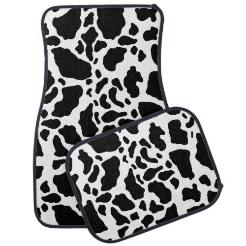 Black  White Cow Spots Animal Print Pattern Car Floor Mat