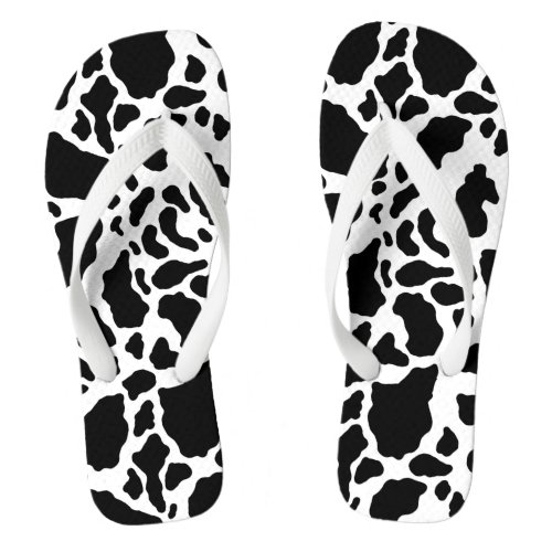 Black  White Cow Spots Animal Print Pattern Flip Flops
