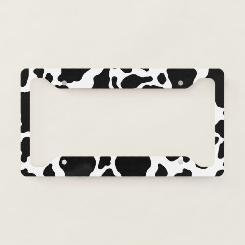 Black  White Cow Spots Animal Print Pattern License Plate Frame