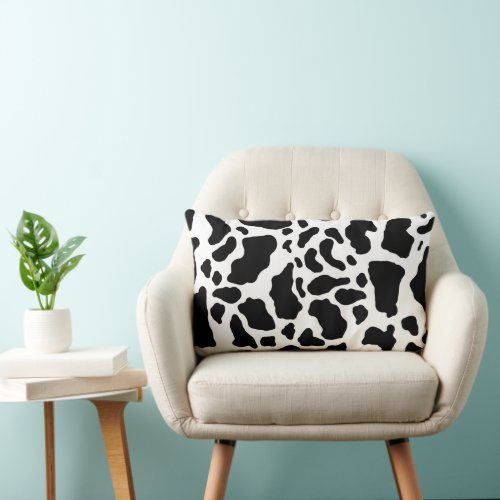 Black  White Cow Spots Animal Print Pattern Lumbar Pillow