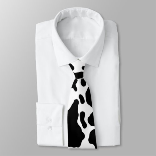 Black  White Cow Spots Animal Print Pattern Neck Tie