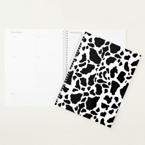 Black  White Cow Spots Animal Print Pattern Planner