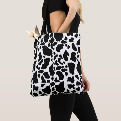 Black  White Cow Spots Animal Print Pattern Tote Bag