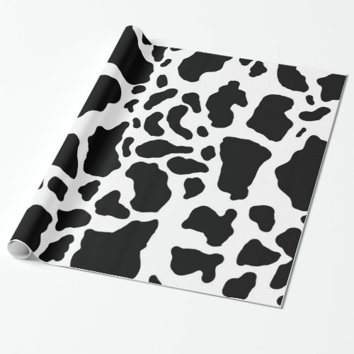 Black  White Cow Spots Animal Print Pattern Wrapping Paper