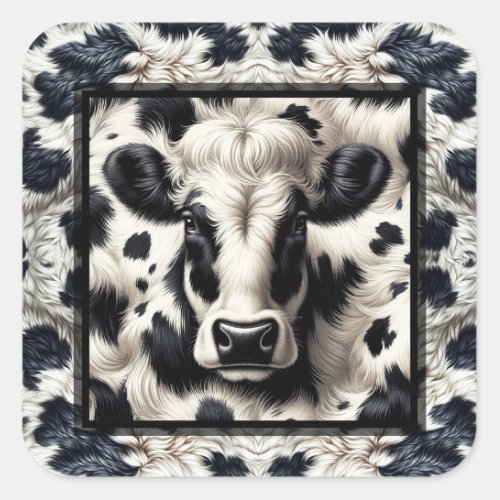 Black  White Cow Spots Furry Cowhide Square Sticker