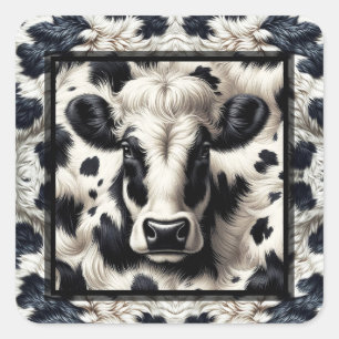 Black & White Cow Spots Furry Cowhide Square Sticker
