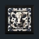 Black & White Cow Spots Furry Look Gift Box<br><div class="desc">Customize with any text</div>