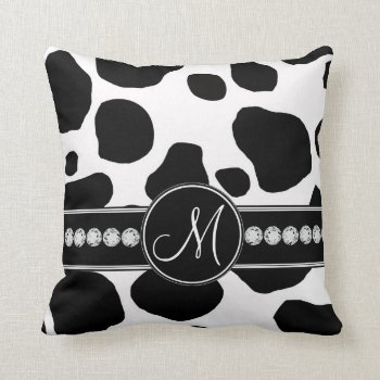 Black White Cow Spots Monogrammed Throw Pillow by MonogramGalleryGifts at Zazzle