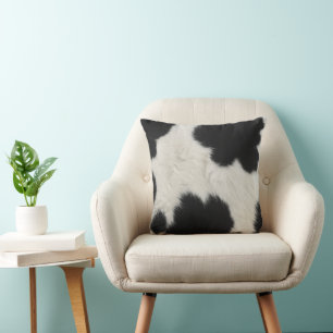 black white cow texture fur skin leather animal ha throw pillow