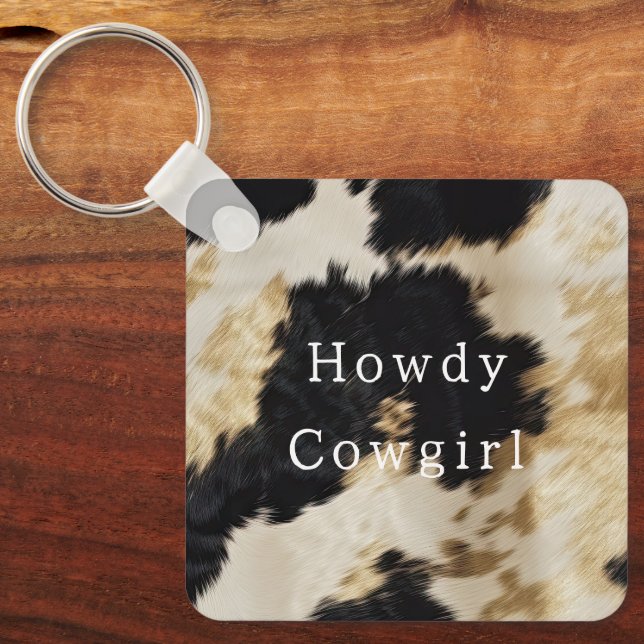 Black White Cowhide Keychain (Front)