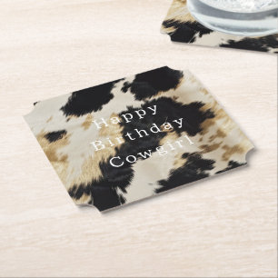 Black White Cowhide Paper Coaster