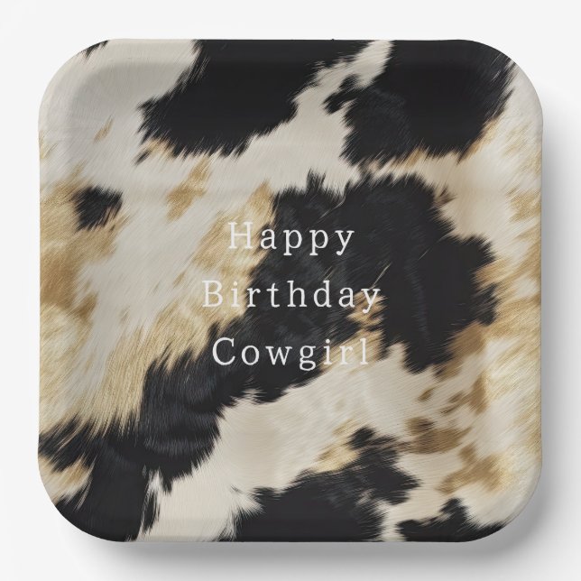 Black White Cowhide Paper Plates (Front)