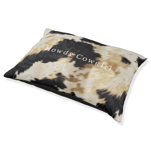 Black White Cowhide Pet Bed (Angled)