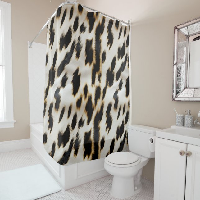 Black White Cowhide Shower Curtain (In Situ)