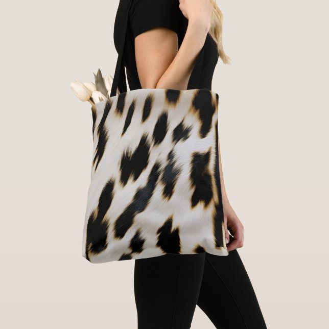 Black White Cowhide Tote Bag (Close Up)