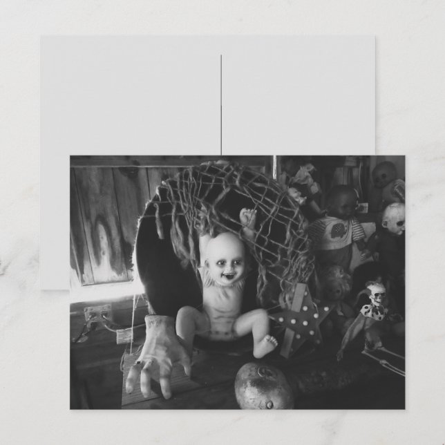 Black & White Creepy Halloween Doll Postcard (Front/Back)
