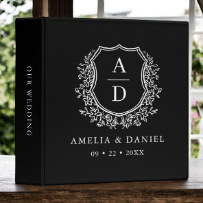 Black White Crest Modern Monogram Wedding  3 Ring Binder