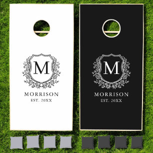 Black White Crest Modern Monogram Wedding  Cornhole Set