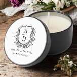 Black White Crest Modern Monogram Wedding  Mini Candle Favors<br><div class="desc">Illuminate your wedding day with the Modern Monogram Wedding Crest Soy Candle. Featuring a personalized monogram crest design, this scented candle adds a touch of elegance to your celebration. Crafted with premium wax and a delightful fragrance, it creates a warm and inviting atmosphere. Perfect as wedding favors or table decorations,...</div>