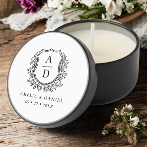 Black White Crest Modern Monogram Wedding  Mini Candle Favors